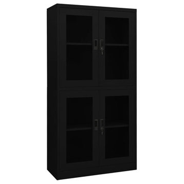 vidaXL Office Cabinet Storage Display Cabinet Black Steel and Tempered Glass