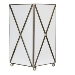 Worlds Away White Glass Crosshatch Wastebasket with Silver Detai - Wastebaskets