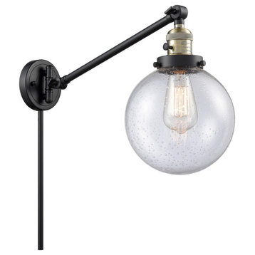 Beacon 1-Light LED Swing Arm Light, Black Antique Brass, Glass: Seedy