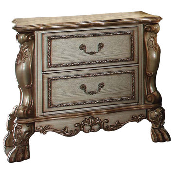 31" Gold Two Drawers Solid Wood Mirrored Nightstand