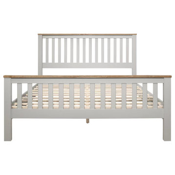 Gewnee Country Gray Solid Platform Bed with Oak Top, Queen,In Gray