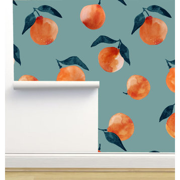 Teal Watercolor Clementines Wallpaper by Erin Kendal, Sample 12"x8"