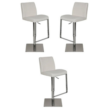 Home Square Lewis Adjustable Leather Bar Stool in White - Set of 3