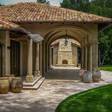 Woodside Mediterranean Estate Outdoor Fireplace