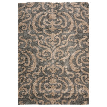 Safavieh Florida Shag Collection SG462 Rug, Grey/Beige, 4' X 6'