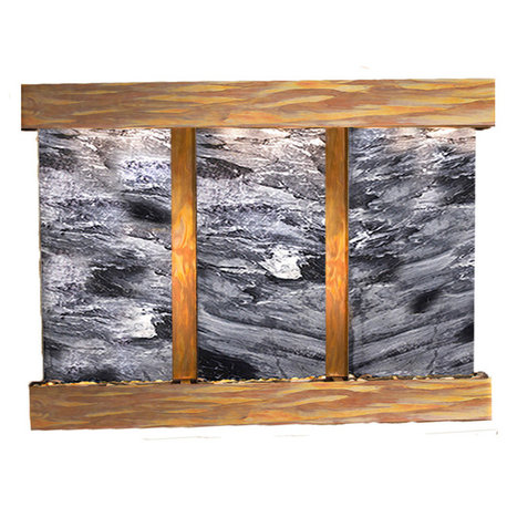 Olympus Falls Water Fountain, Black Spider Marble, Rustic Copper, Square