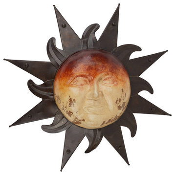Soleil Wall Garden Sun, Large, 24", Clay and Tin, Adobe Red