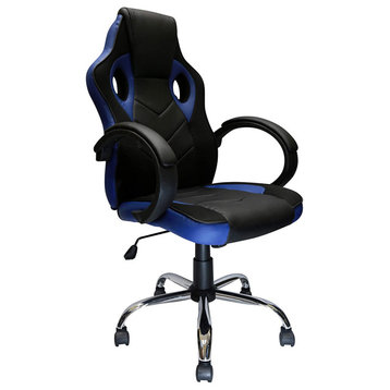 Reclining Racing Game Chair with Back Tilt and Armrest (BLUE)