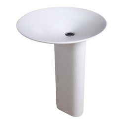 ADM Bathroom Design - ADM Circular Freestanding Pedestal Sink, White, 23", Matte White - Bathroom Sinks