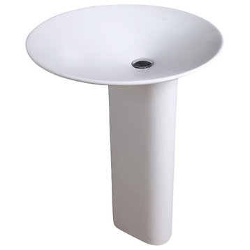 ADM Circular Freestanding Pedestal Sink, White, 23", Matte White