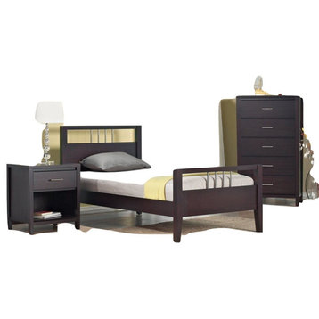 Napierd 6PC Twin Bed, 2 Nightstand, Dresser, Mirror, Chest Espresso