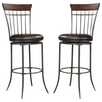 Home Square 26" Spindle Back Swivel Counter Stool in Brown - Set of 2