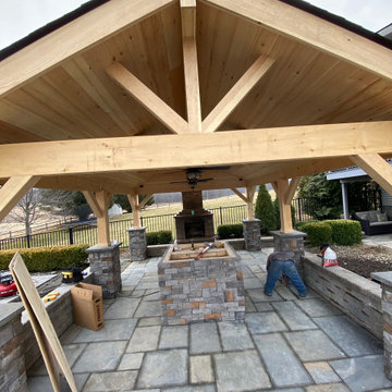 Outdoor pavilion with fireplace