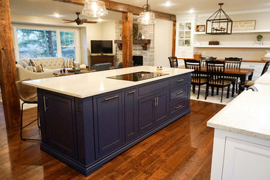 Inspiration for a mid-sized country u-shaped eat-in kitchen remodel in Other with shaker cabinets and an island