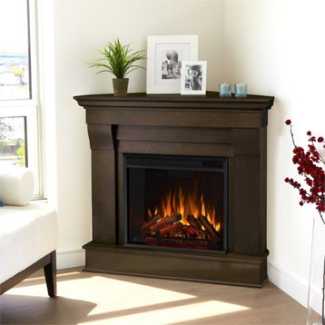 Real Flame Traditional Wood Espresso Chateau Electric Corner Fireplace