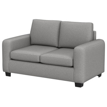 Contemporary Loveseat, Cushioned Seat and Back With Flared Arms, Dove Gray