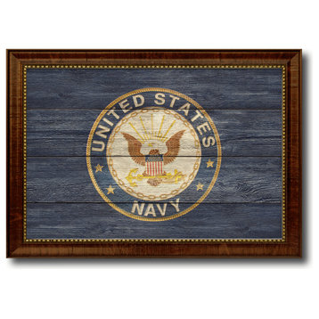 US Navy Military Textured Flag Print With Brown Gold Frame, 23"X33"