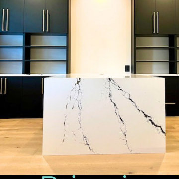 Custom Dual Office with Waterfall Island & Integrated Storage