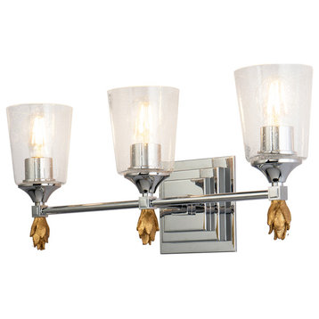 Vetiver 3 Light Vanity, Silver With Gold Accents Finial 1 Gold