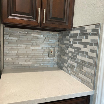 KITCHEN - Backsplash - Linear Mosaic Glass Clear and Gray Tones