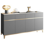 Homary - 59" Gray Modern Sideboard with Sintered Stone Top & 4 Doors & 4 Drawers in Large, Gray - With stone tabletop and gold leg, it adds a luxurious touch striking statement to upgrading any existing home decor. Four doors open to reveal generous interior space, while 4 drawers for a variety of storage options. Made from solid wood, stainless steel, stone, this combines form and function.