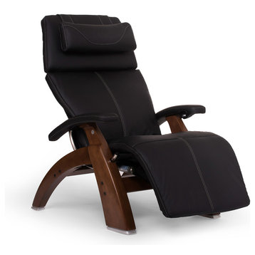 Human Touch PC-610 Perfect Chair Walnut Wood Zero-Gravity Recliner Black Vinyl