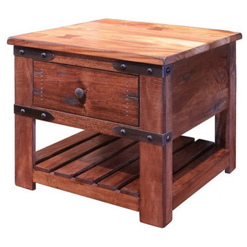 Granville Rustic Solid Wood End Tabe Side Table With 1 Drawer