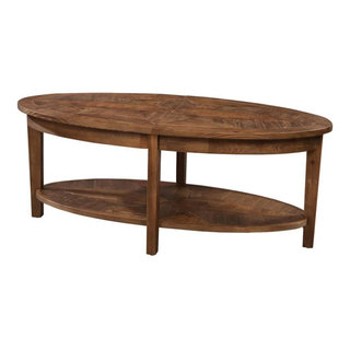 Traditional Oval Coffee Table, Natural Wood, Wide Top, Lower Open Shelf - Rustic - Coffee Tables ...
