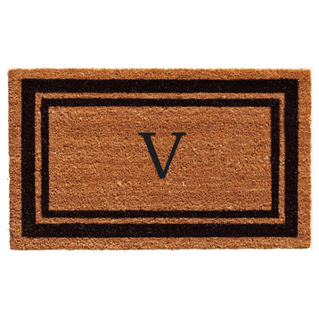 Calloway Mills Black Border 36"x72" Monogram Doormat, Letter V