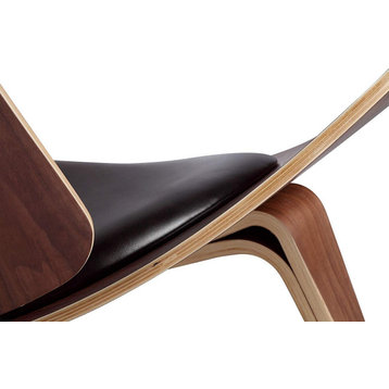 Constance Shell Chair in Walnut Finish With Italian Genuine Black Leather