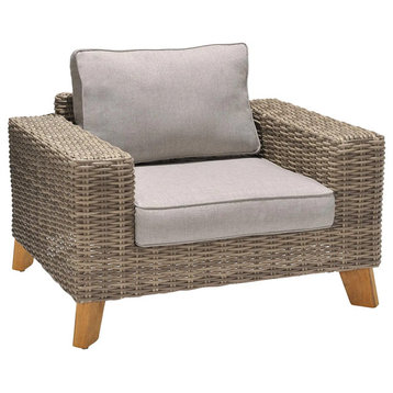 Comfortable Patio Lounge Chair, Wide Design With Beige Olefin Fabric Cushions