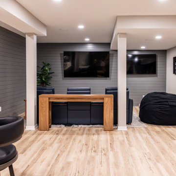 Shawnee, KS Basement Remodel with Custom Bar & Golf Simulator