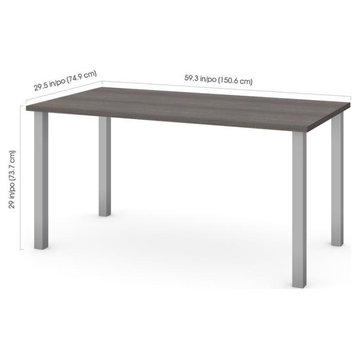 Bestar 30" x 60" Table with square metal legs in Bark Gray