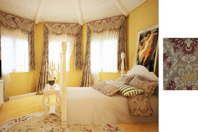 Bedroom - modern master bedroom idea with yellow walls
