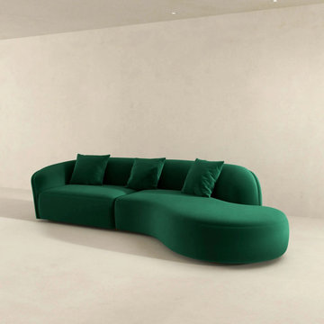 Elijah Japandi Style Curvy Sectional Sofa - Green
