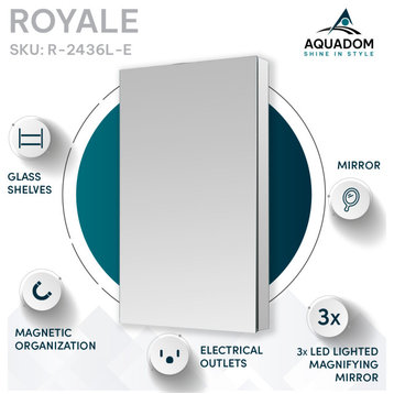AQUADOM Royale Medicine Cabinet with Electrical Outlets, LED Magnifying Mirror , 24”x36” Left Hinge