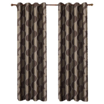 Savanna Jacquard Grommet Curtains, Set of 2, Mocha, 104"x63"