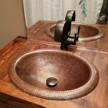18" Wide Rim Oval Self Rimming Hammered Copper Bathroom Sink (LO18RDB)