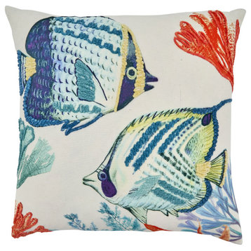 Throw Pillow Cover With Tropical Fish Design, 20"x20", Multi