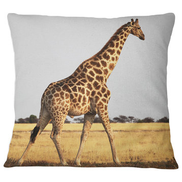 Single Giraffe in Africa Walking African Throw Pillow, 16"x16"