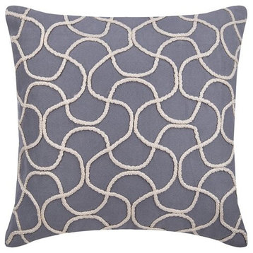Grey Decorative Pillow Cover, Jute 22"x22" Suede Fabric, Jute Entangled