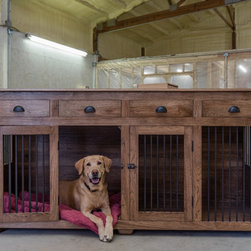 XL Double Kennel with Drawers in solid hickory lumber - Dog Kennels And Crates