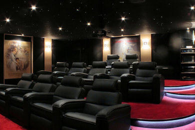 Photo of a large transitional home theatre in Other.