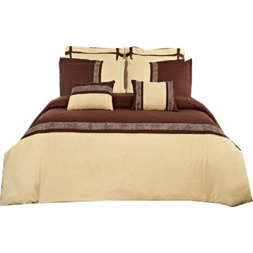 Astrid 7-Piece 100% Microfiber Duvet Cover Set, Gold and Chocolate, King/Cal Kin