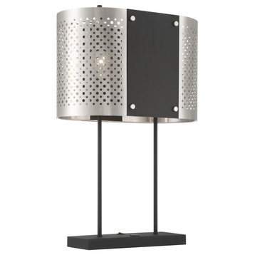 Noho Two Light Table Lamp in Brushed Nickel W/ Sand Coal