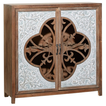 Rustic Rectangular Brown Wood and Metal Quatrefoil Cabinet