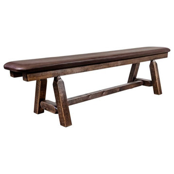 Montana Woodworks Homestead 6ft Wood Plank Style Bench with Upholstery in Brown