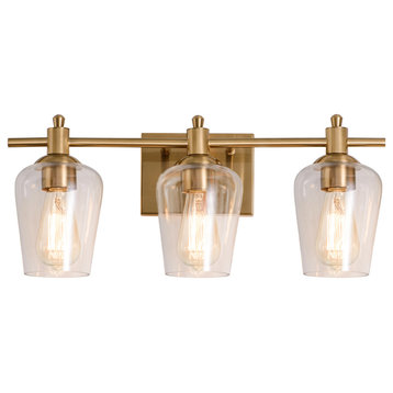 3 Light Dimmable LED Vanity Light Modern Wall Sconces, Gold