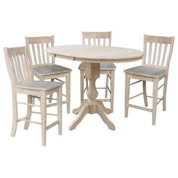 36" Round Extension Dining Table 34.9"H With 2 Cafe Counter Height Stools
