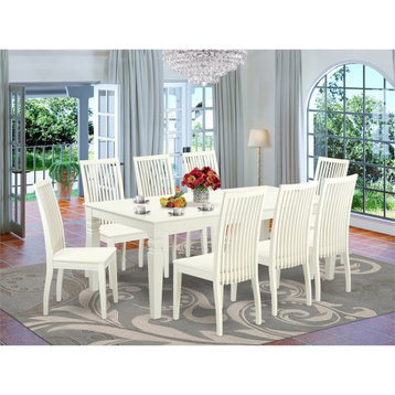 East West Furniture Logan 9-piece Wood Dining Table and Chair Set in Linen White